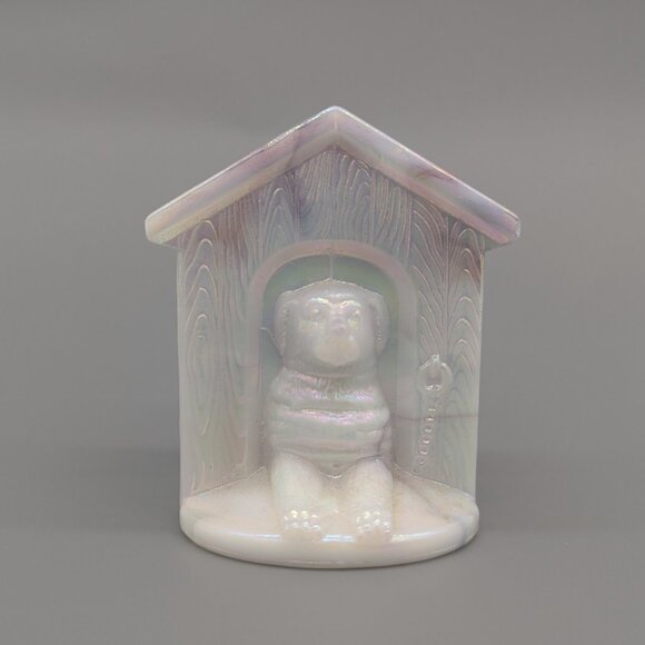 Westmoreland Summit Art Glass Dog House Doghouse Purple White Slag Toothpick - Picture 1 of 7